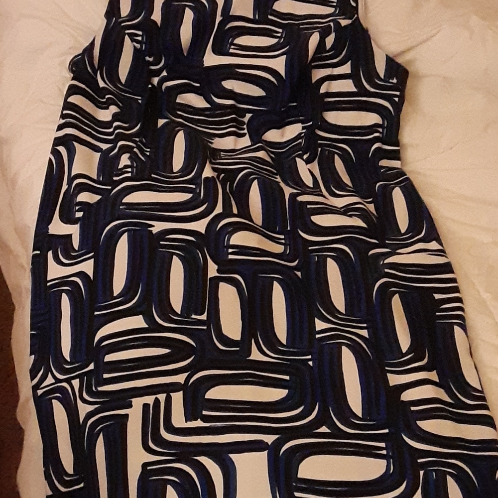 Professional black, white, and blue dress